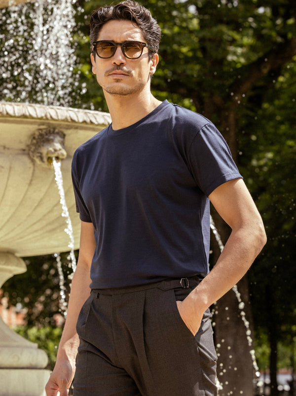 Le McQueen - t - shirt Bleu en laine merinos Super 120s - Avangarde France - 1