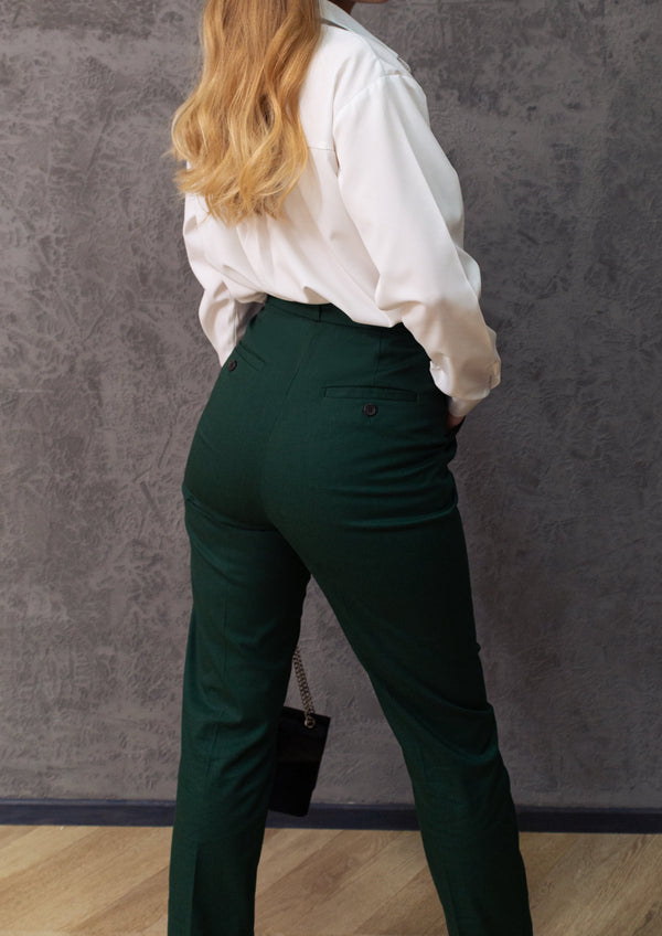 Pantalon Marilyn vert femme taille haute